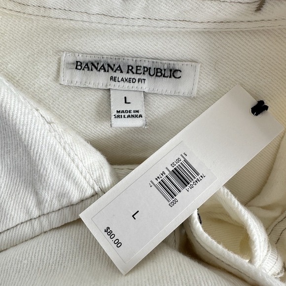 NWT Banana Republic Men's Relaxed Fit Denim Short Sleeve Shirt LARGE Ecru Cotton - Picture 12 of 13